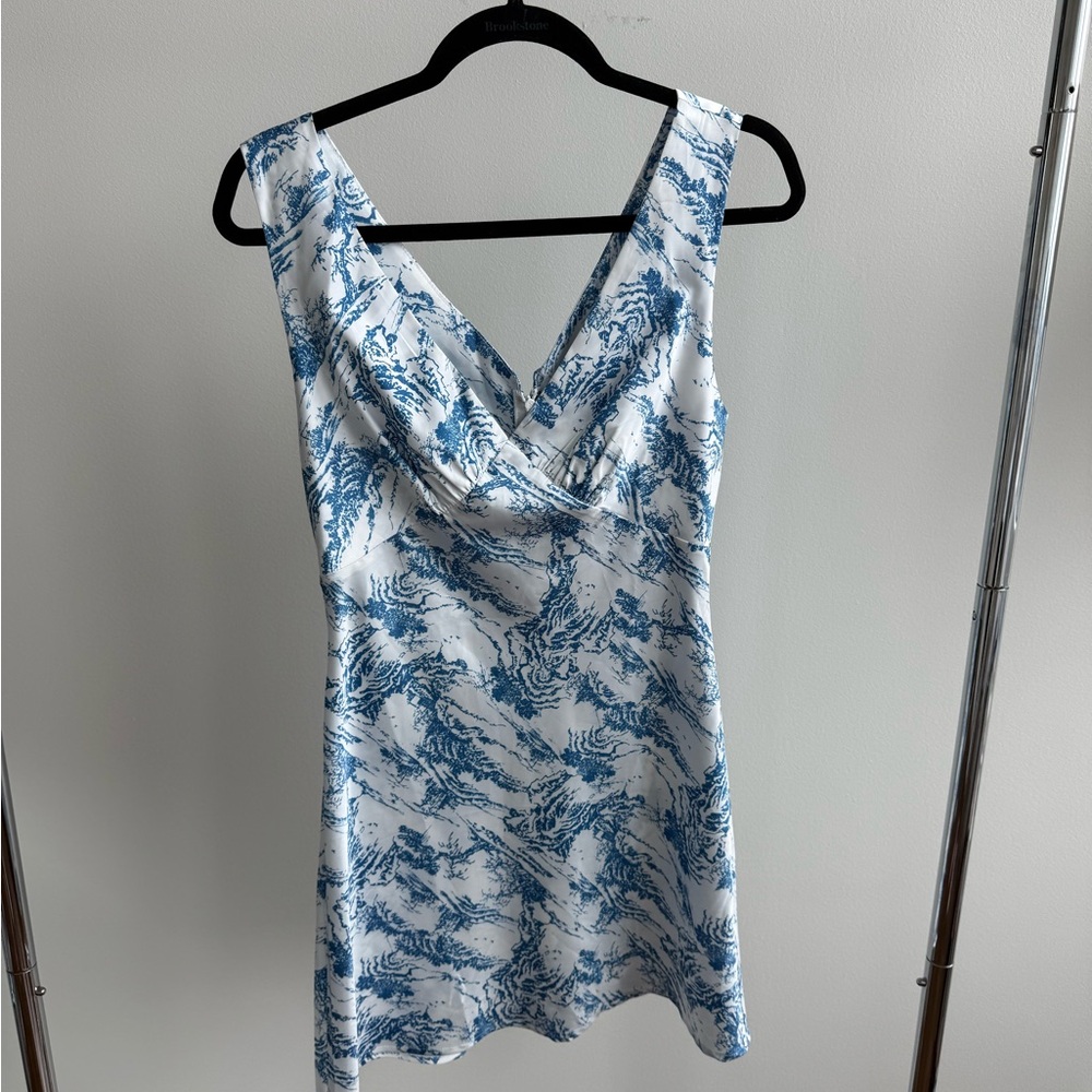 Lioness White Dress with Blue Abstract Print